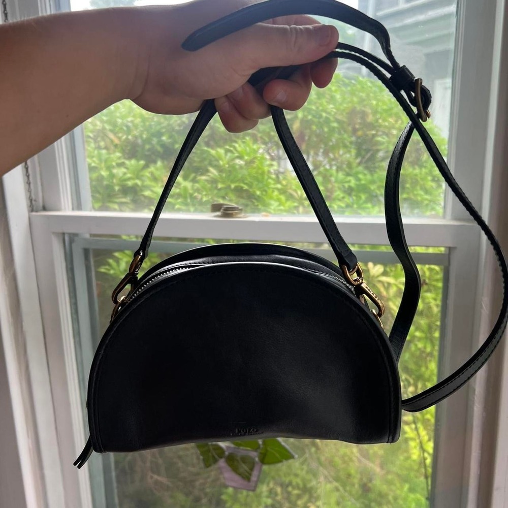 1990s Black Leather Polo Ralph Lauren Half Moon Shoulder Bag / Crossbody